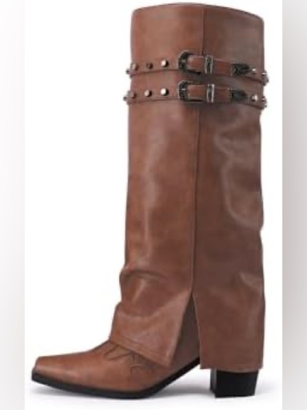 Women's Faux Leather Fold Over BUCKLE DETAIL KNEE-HIGH BOOTS. Size 9. Brand new
